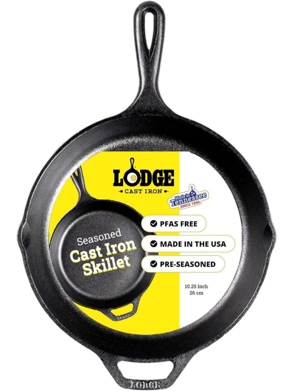 10.25” Seasoned Cast Iron Skillet - Non-Toxic, PFAS-Free, Naturally Non-Stick
